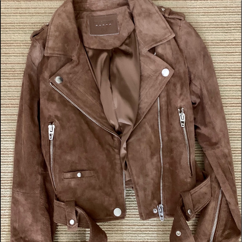 Suede fall biker jacket. Size S with belt buckle.